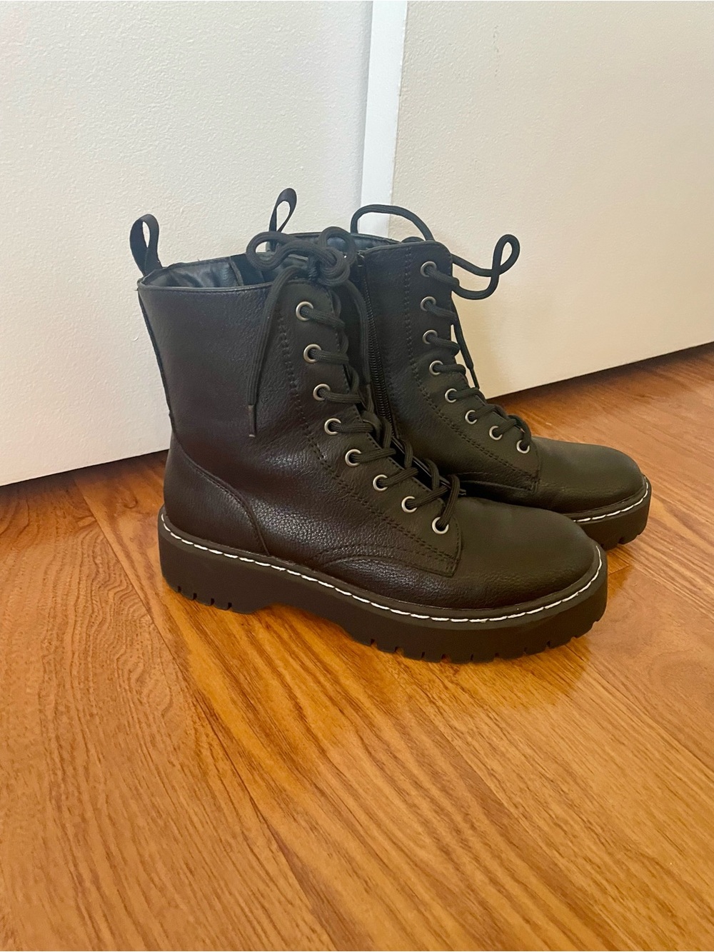 Women's Black Lace-Up Combat Boots